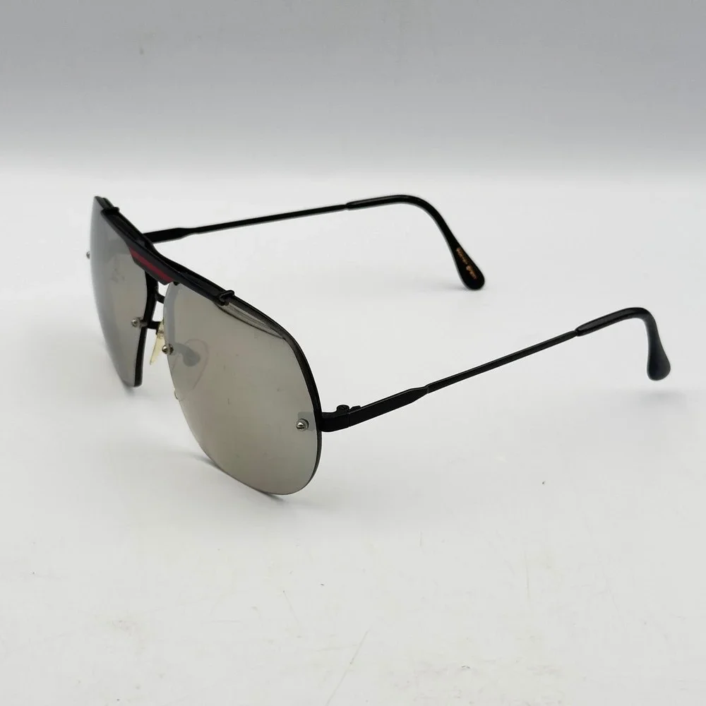 Vtg Foster Grant Aviator Sunglasses Silver Mirror Lens‎ Black Frame Red Stripe